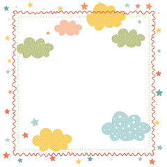 Wall Mural - whimsical frame with pastel-colored clouds and stars, dotted border. playful and cute design for chi