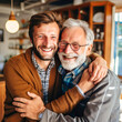 © petro - Adult hipster son fun hugging old senior father at