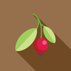 Wall Mural - Minimalist flat design icon of a lingonberry branch with leaves on brown background