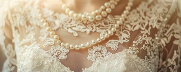 Sticker - Vintage wedding dress with lace and pearls, 4K hyperrealistic photo