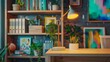 © dDenVil - Cozy Workstation with Desk Lamp and Bookshelf