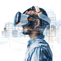 Poster - futuristic virtual reality architecture design with immersive 3d modeling and wireframe structures
