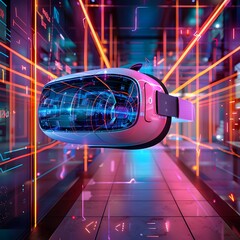 Aufkleber - immersive virtual reality architecture design in futuristic neon lit corridor
