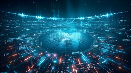 Poster - futuristic sports analytics and performance tracking in a high tech stadium