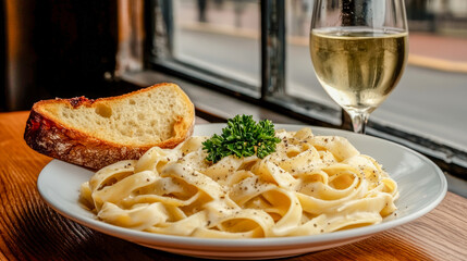 Enjoy authentic Italian cuisine A delicious pasta dish with a good wine This image captures the essence of Italian pasta specialties in a warm and inviting setting. all about italien gourmet food