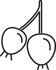 Poster - Simple black and white line art illustration of two cherries hanging from a branch