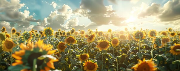 Sticker - Field of sunflowers under a bright sky, 4K hyperrealistic photo