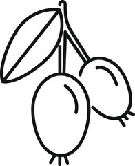 Poster - Simple line drawing of two honeyberries hanging from branch with leaf, perfect for projects related to healthy eating, farming, and more