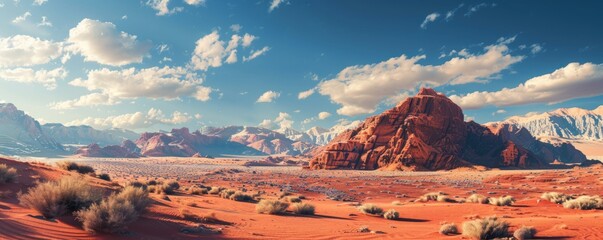 Wall Mural - Desert landscape with red rocks, 4K hyperrealistic photo