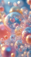 Poster - Colorful spheres floating on a blue and pink background