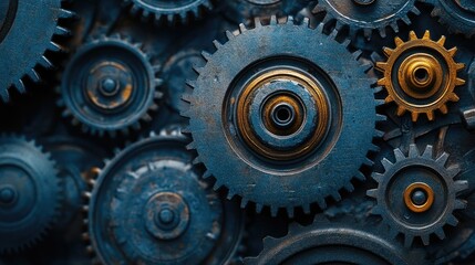 Aufkleber - Closeup of interlocking industrial gears forming intricate mechanism
