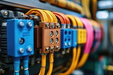 Aufkleber - New server rack with colorful electrical cables connected to power supply