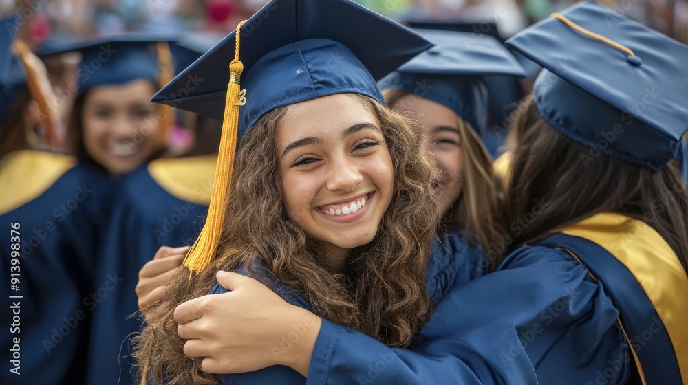 Senior Grad High school seniors dressed in caps and gowns, celebrating their ...