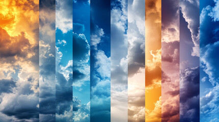 Wall Mural - Visually captivating collage banner featuring stunning photographs of the sky under various weather conditions.