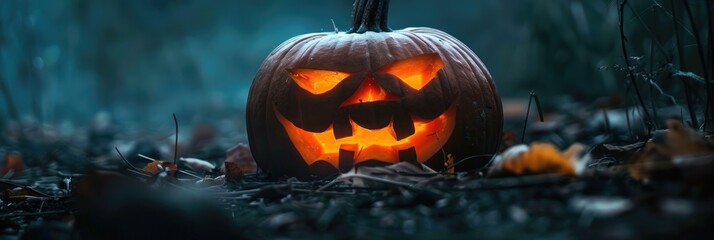 Canvas Print - Spooky Halloween jack o lantern with a terrifyingly carved face