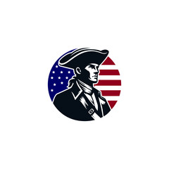 American Revolution War.Patriot Continental With American Flag Logo Design