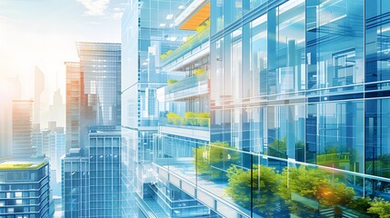 Poster - modern buildings with advanced insulation, energy-efficient lighting, and HVAC systems, showcasing a futuristic, eco-friendly urban landscape