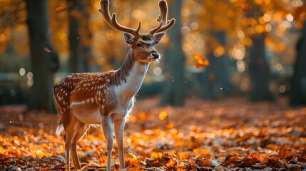 Sticker - Majestic Deer Standing Amidst Autumn Forest s Vibrant Foliage