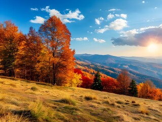 Sticker - Vibrant Autumn Mountain Landscape with Stunning Foliage and Scenic Overlook