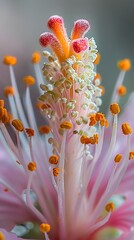 Canvas Print - Intricate Flower Stamen Macro with Colorful Pollen and Delicate Details