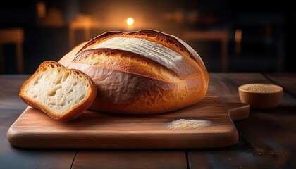 loaf of bread on a wooden table, breakfast, brown, bun, wheat, white, meal, healthy, 