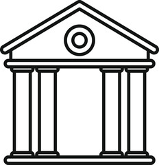 Poster - simple line drawing of a building exterior with classical greek columns supporting a triangular pedi