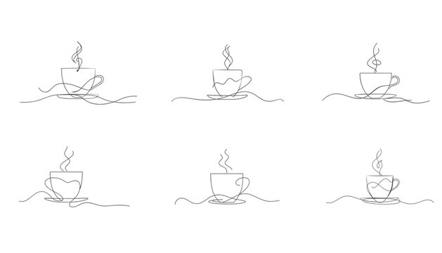Beautiful Continuous Line Art of a Coffee Cup: Black and White Illustrations