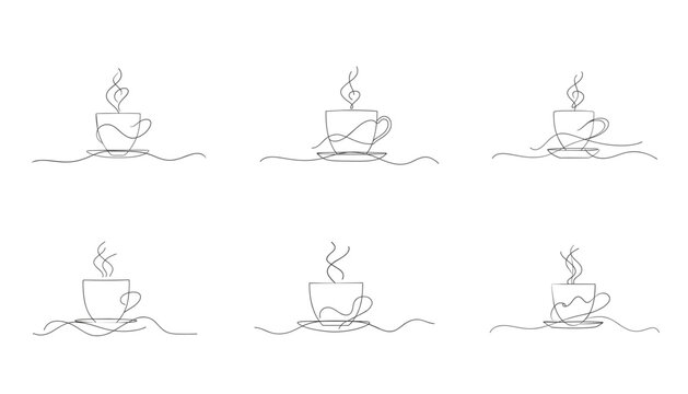 Beautiful Continuous Line Art of a Coffee Cup: Black and White Illustrations