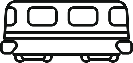 Poster - Simple line art icon of a passenger train car moving on railroad tracks