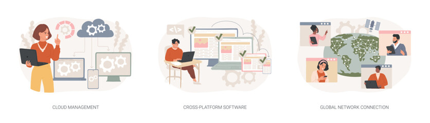 Poster - Global communication isolated concept vector illustration set.