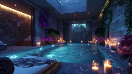 Canvas Print - Luxurious Spa Pool Oasis Surrounded by Aromatic Flowers and Serene Ambiance