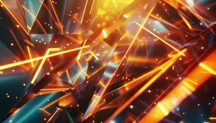 Fototapete - Futuristic 3D scene with abstract shapes and light beams, creating a vibrant scifi environment