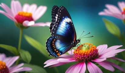 Poster - Beautiful butterfly on a flower close-up