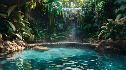 Poster - Secluded Tropical Jungle Pool with Hanging Vines Exotic Birds and a Sense of Adventure