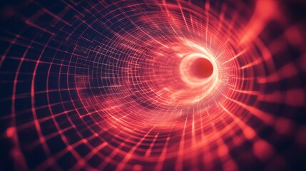 Wall Mural - Futuristic red grid tunnel, 3d portal with cosmic spiral tech for captivating visual journey