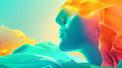 Surreal Abstract Portrait with Bright Colors.