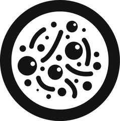 Poster - black and white icon representing a petri dish with bacteria growing, useful icon for microbiology o