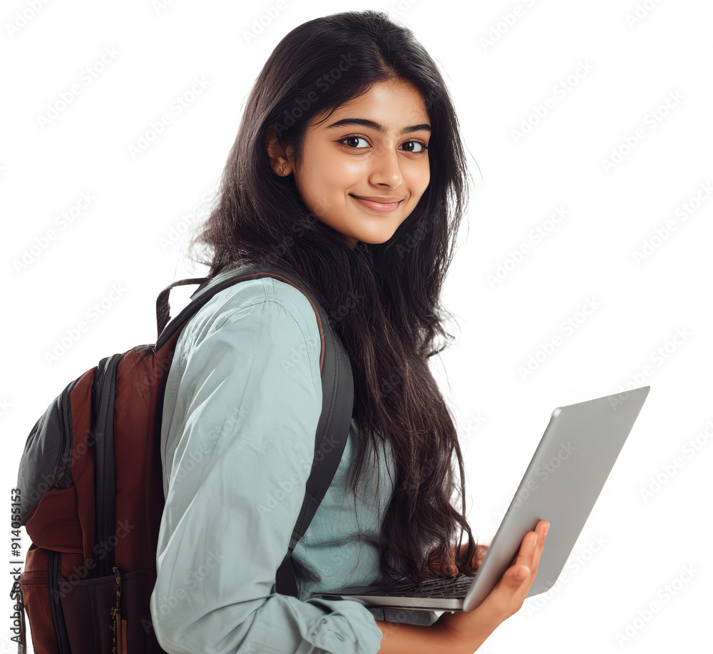 Young Indian College Student Standing with Laptop and Backpack ...