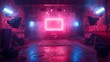 © MIKHAIL - Empty streaming room is waiting for the content creators to start recording with professional equipment. The neon lights are glowing