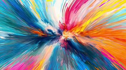 Wall Mural - A colorful explosion of paint with a blue and pink swirl in the middle. The colors are bright and vibrant, creating a sense of energy and excitement