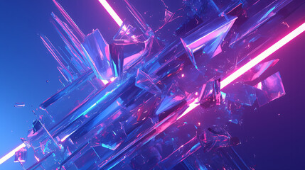 Poster - A striking digital composition featuring sharp glass-like structures illuminated by neon lights, creating a futuristic and vibrant visual experience.