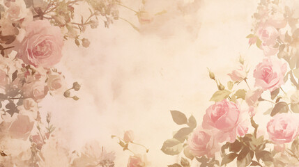 Poster - A soft floral background featuring roses and delicate blooms in muted tones, creating a romantic and elegant atmosphere suitable for various designs.