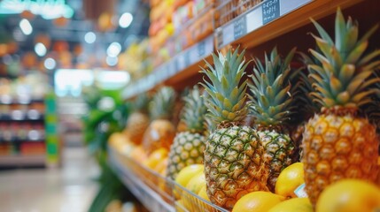 Fresh pineapples for sale in fruit grocery store