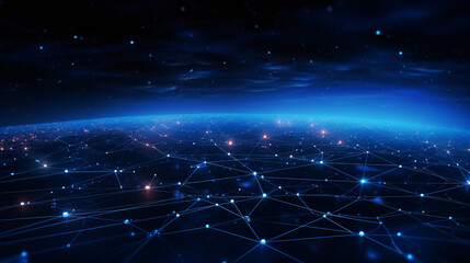 Poster - A stunning digital representation of Earth from space, showcasing a network of lights and connections across the globe, highlighting technology and communication.