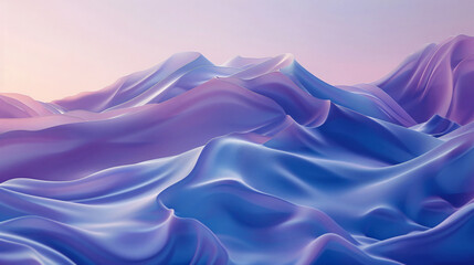 Poster - A stunning abstract landscape featuring soft, flowing hills in shades of purple and blue, set against a serene pastel sky, creating a dreamy visual experience.