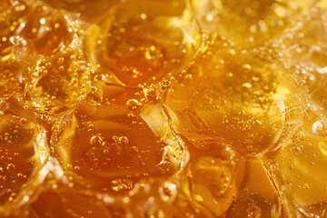 Wall Mural - golden liquid honey with bubbles abstract background