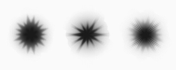 Poster - set of dotted abstract shapes. circular halftone patterns. half tone design elements in geometric te