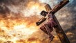 © sarun - A powerful image of Jesus on the cross, with a dramatic sky in the background, symbolizing sacrifice and redemption.