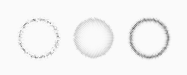 Poster - set of dotted abstract shapes. circular halftone patterns. half tone design elements in geometric te