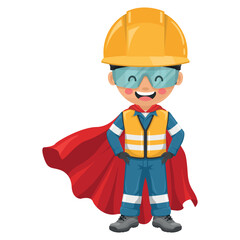 Wall Mural - Industrial engineer hero wearing his superhero cape. Supervisor engineer with his coverall and personal protective equipment. Safety first. Industrial safety and occupational health at work